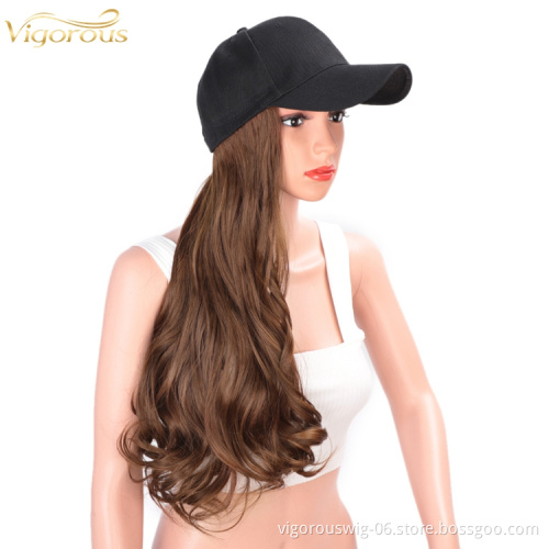 Long Wave curly Baseball Hat Wig Brown Wholesale Black Women Wig Hats Hair Wavy Extensions Wig